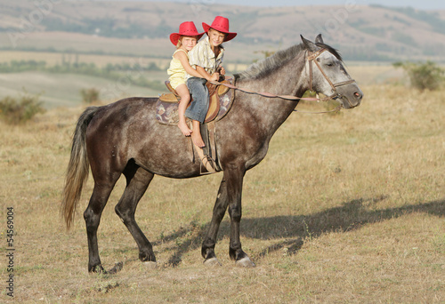 boy riding a horse on farm outdoor portrait