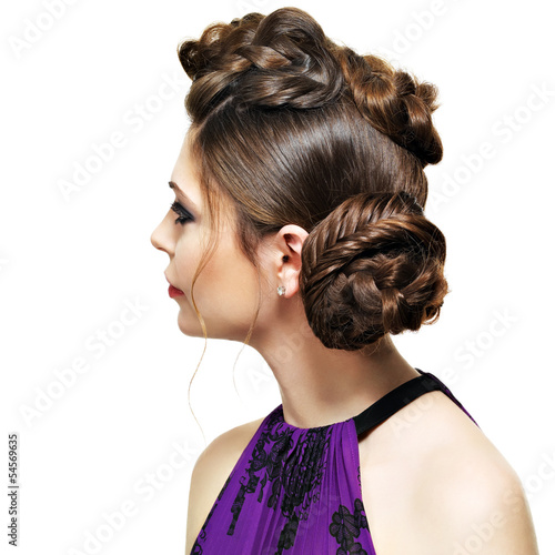 Rear view of woman with creative hairstyle