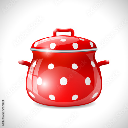 red pot with white dots