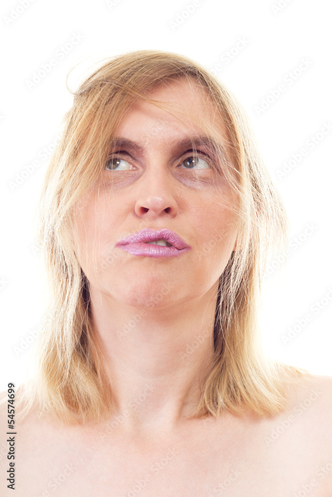 Rouged mature woman looking at something Rouged mature woman looking at something