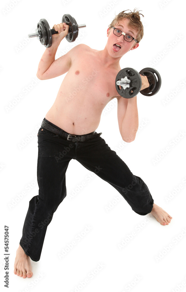 Humorous weightlifting workout images with adorable teen boy. Cl Humorous weightlifting workout images with adorable teen boy. Cl