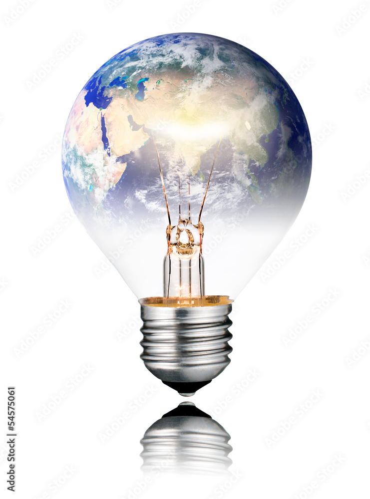 Lightbulb switched ON - World Globe Asia Lightbulb switched ON - World Globe Asia