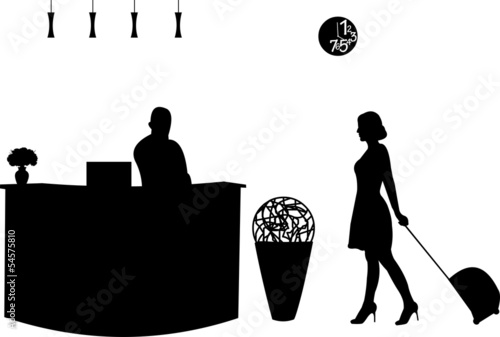 Visitor and the receptionist at the hotel silhouette