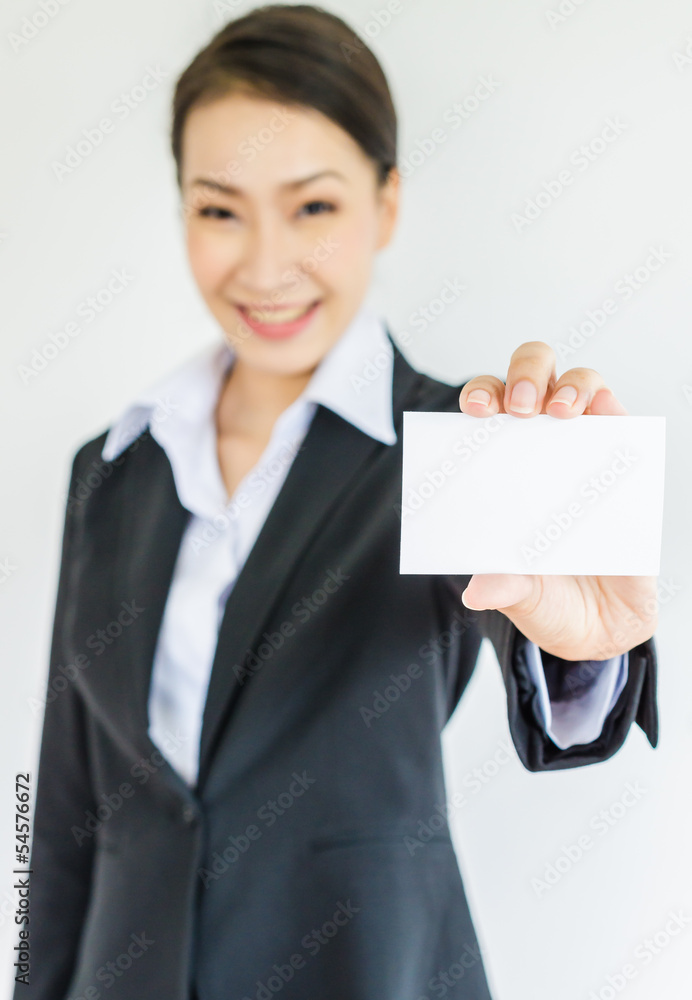Young business show empty card Young business show empty card