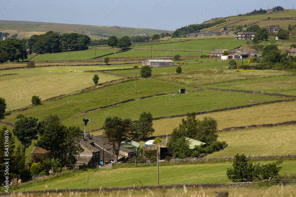 Calder Valley and cottages in Yorkshire