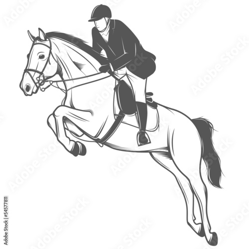 Equestrian sport, jockey on a jumping horse