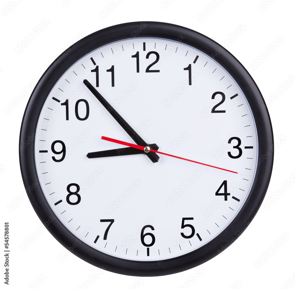 Round wall clock shows five to nine Round wall clock shows five to nine