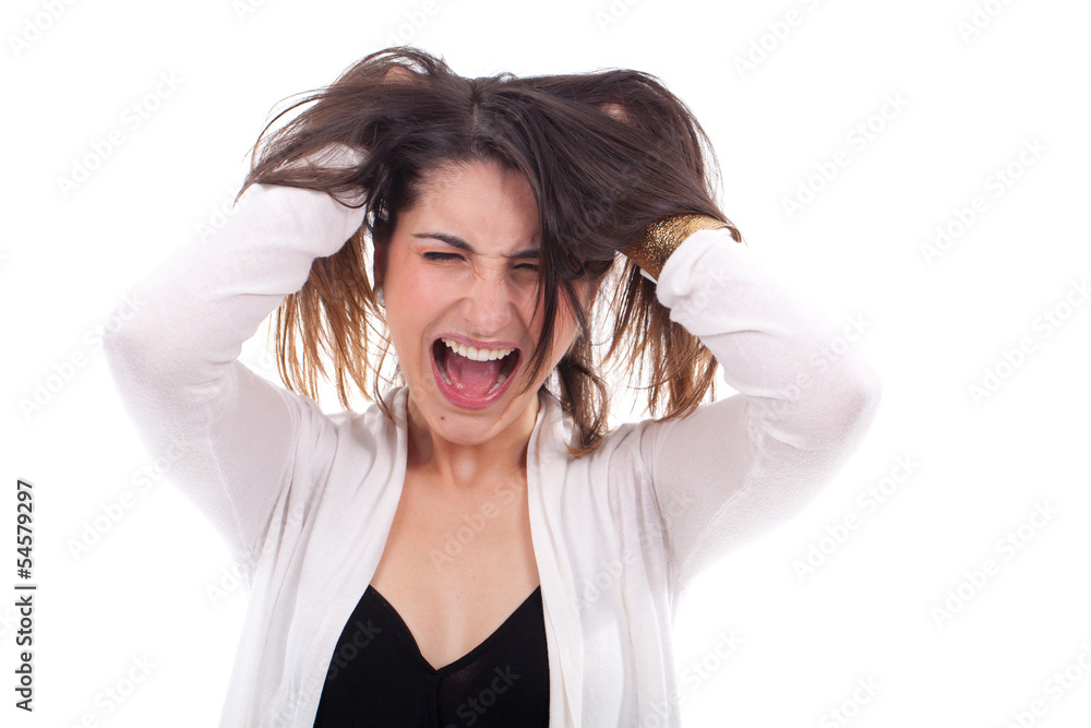 beautiful young woman with expression of panic beautiful young woman with expression of panic