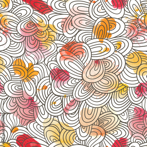 Seamless wave hand-drawn pattern  waves background. Watercolor v