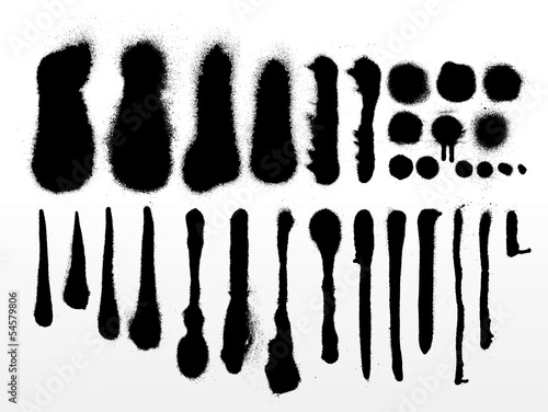 vector set of detailed grunge spray paint strokes and textures photo