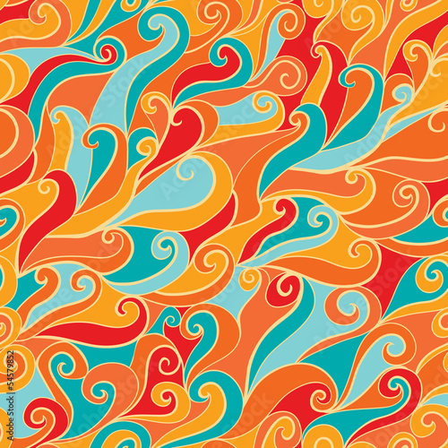 Seamless abstract hand-drawn waves pattern, wavy background. Sea