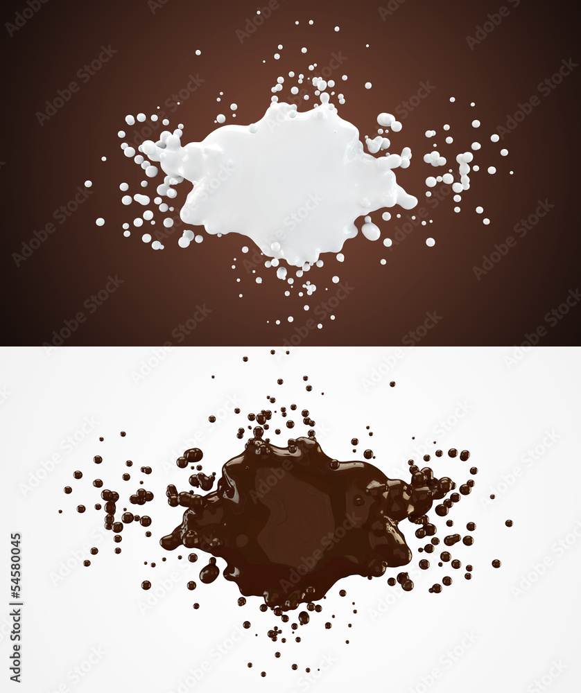 set of milk and chocolate splashes set of milk and chocolate splashes