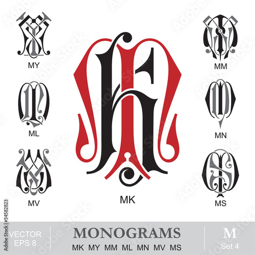 Vintage Monograms MK MY MM ML MN MV MS