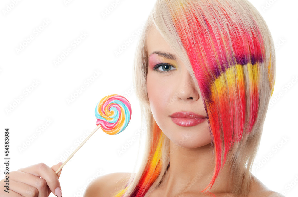 The girl with sugar candy isolated
