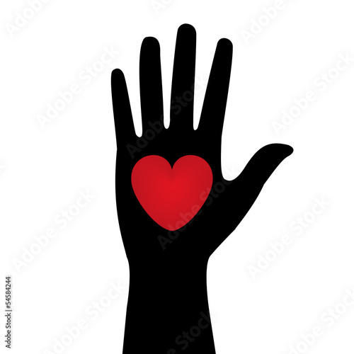 silhouette of the hand with a red heart