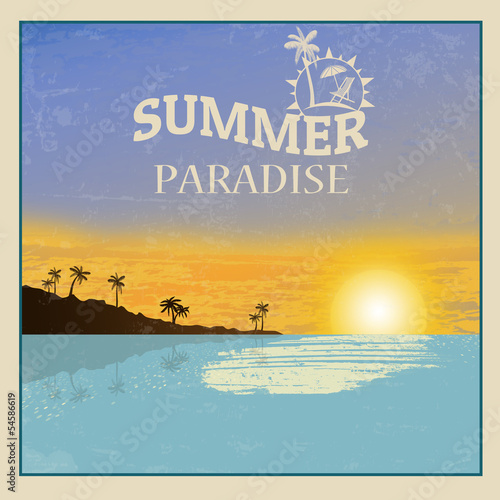 Vintage sunset seaside poster