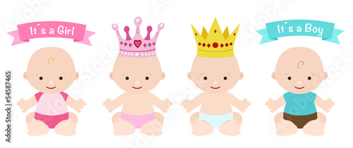 babies set cute girl and boy