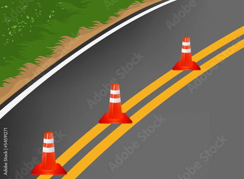 Roa with traffic cones cartoon vector background
