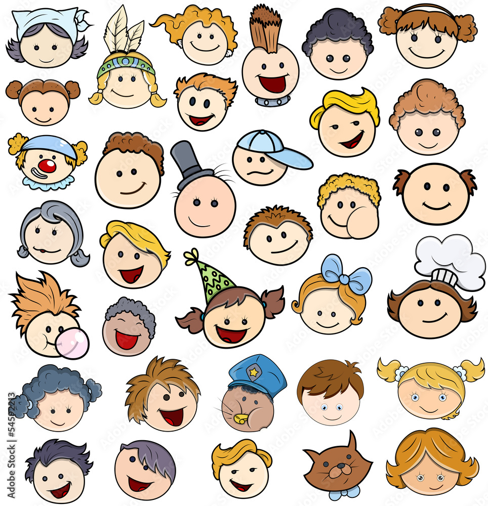 Various Kids Happy Faces - Vector Illustrations Various Kids Happy Faces - Vector Illustrations