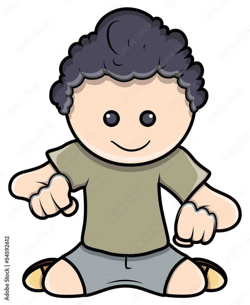 Cute Kid Staring Down - Vector Cartoon Illustration Cute Kid Staring Down - Vector Cartoon Illustration