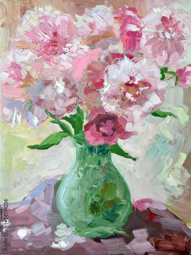 Etude oil painting peonies in a vase