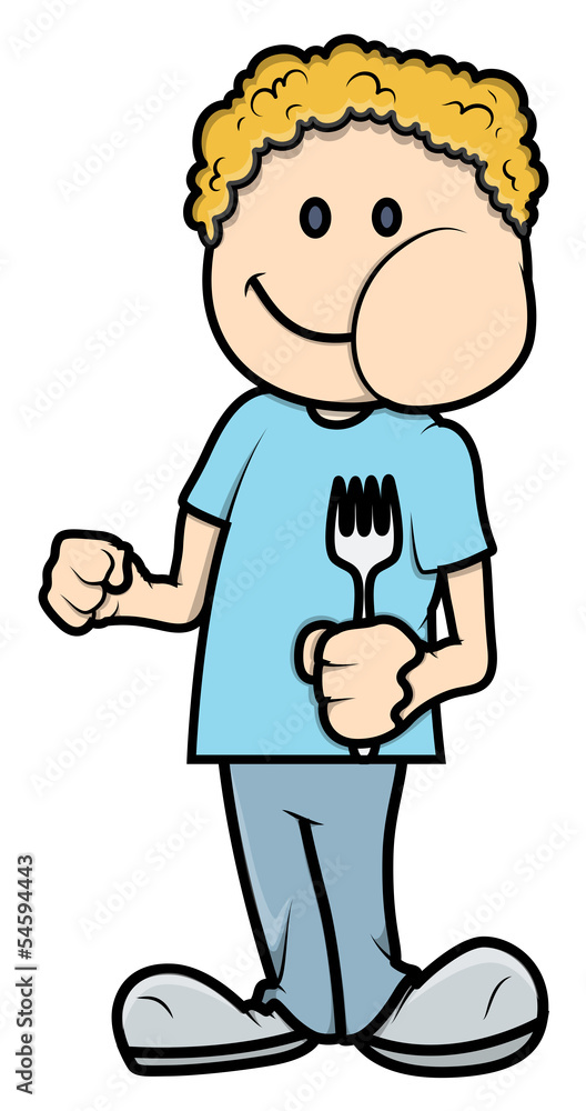 Hungry Boy Eating Meal - Vector Cartoon Illustration Hungry Boy Eating Meal - Vector Cartoon Illustration