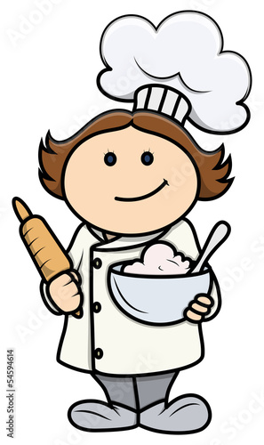 Cute Cartoon Little Girl in Chef Costume - Vector Cartoon