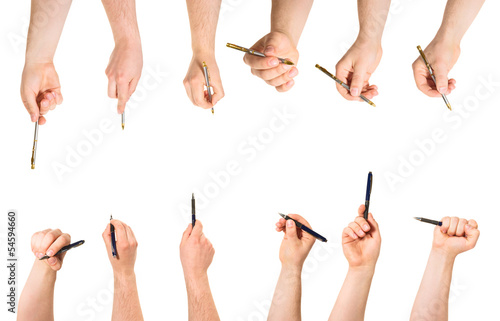 Caucasian hand holding pen isolated