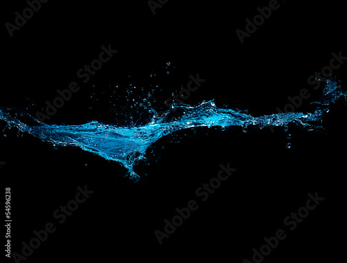 Blue Water Splash Isolated on Black Background