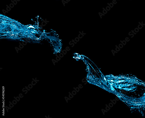 Two Water Splash Isolated on Black Background