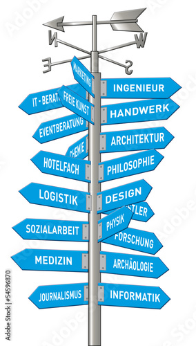 Wegweiser, Richtung, Orientierung, Beruf, Studium, Pfeile, Himme
