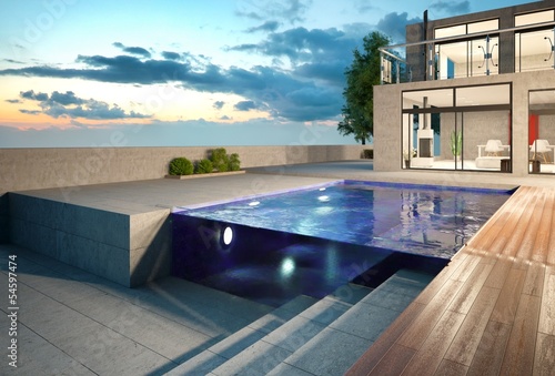 Wallpaper Mural Villa and Pool in the Evening Torontodigital.ca