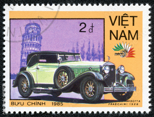stamp printed in Vietnam shows a car Isotta Fraschini