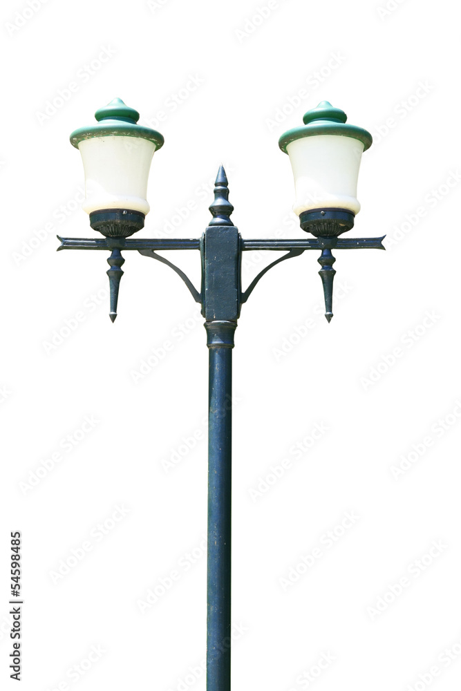 green street lamp post isolated
