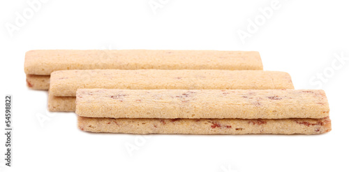Sticks of biscuit with filling.