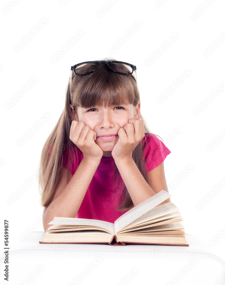 Little tired student girl with books Little tired student girl with books