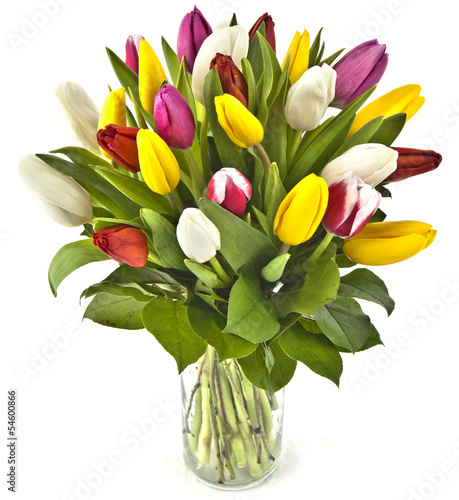 bouquet tulips in vase isolated on white background