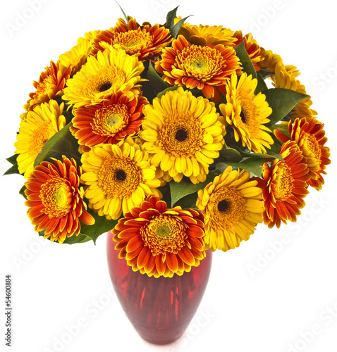 Fototapeta Naklejka Na Ścianę i Meble -  bouquet of gerberas in vase isolated on white background