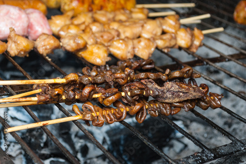 Grilled Chicken Entrails on Barbecue Grid