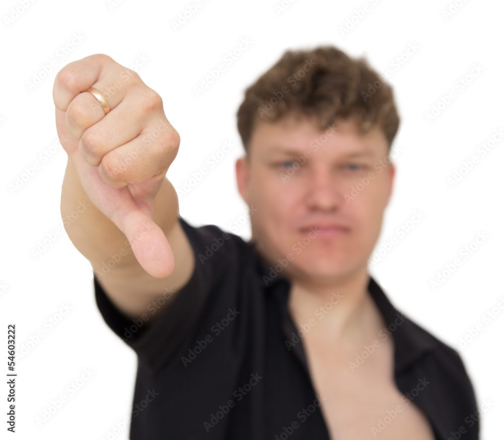man showing thumb down on white background man showing thumb down on white background