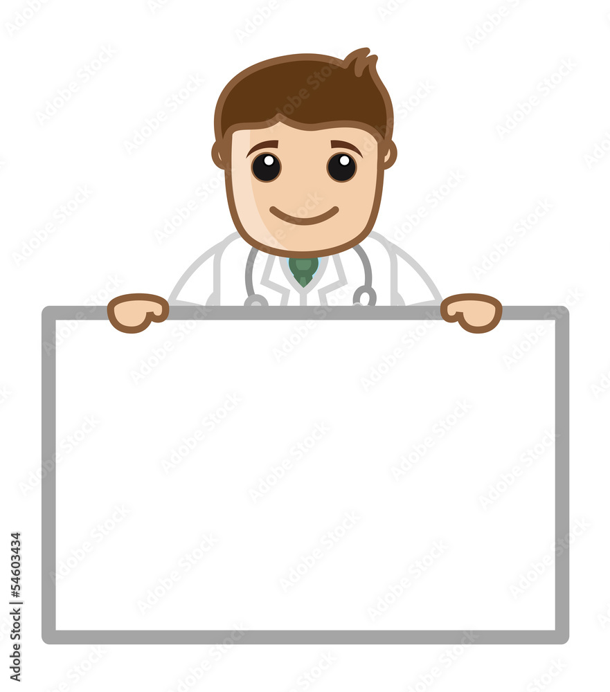 Doctor with Ad Banner - Office Cartoon Characters