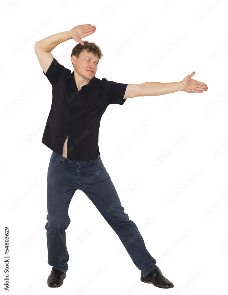 Karate man shows on a white background Karate man shows on a white background