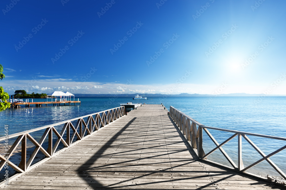 wooden pier in caribbean sea