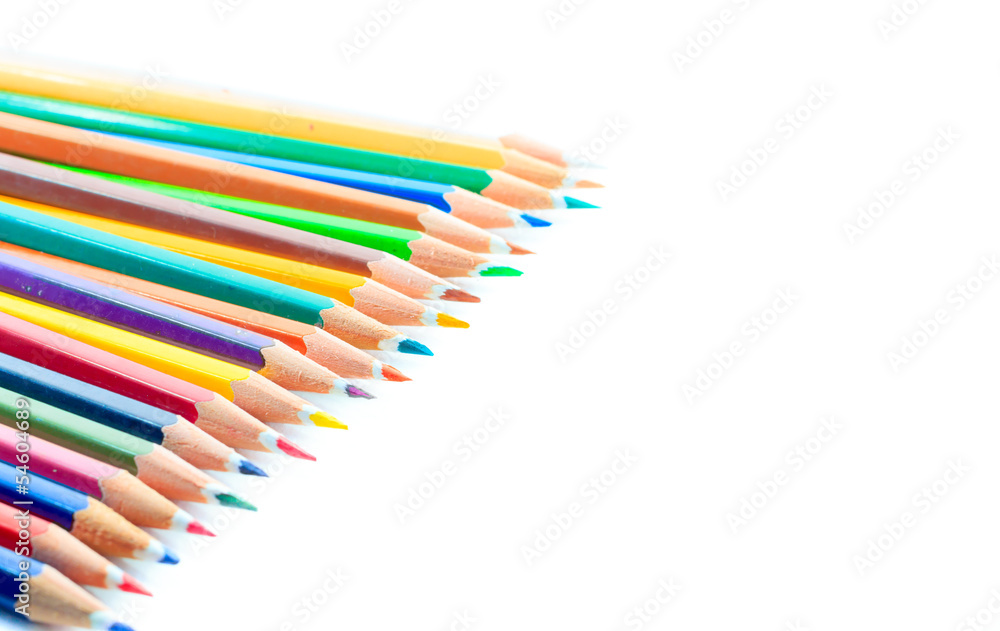 Colour pencils isolated on white background close up Colour pencils isolated on white background close up