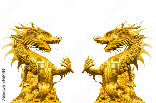 Double golden dragon statue