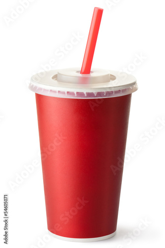 Red cardboard cup with a straw