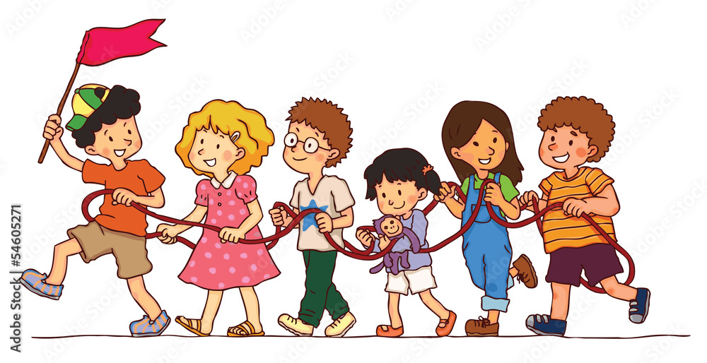 Group of kids is playing rope train Group of kids is playing rope train