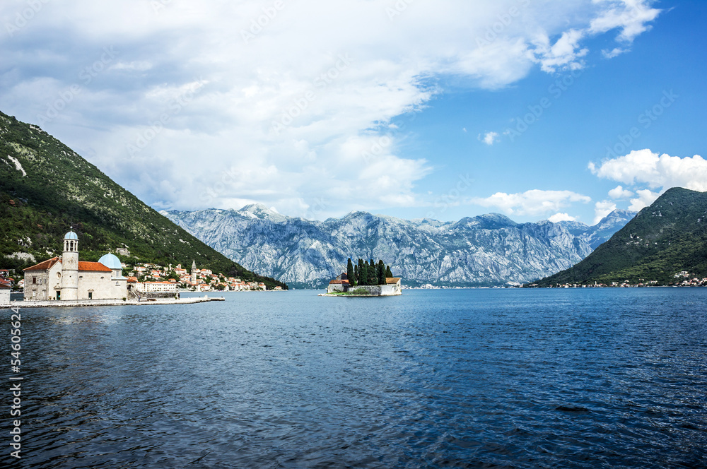 Monastery on the island in town Perast, Kotor bay, Montenegro.