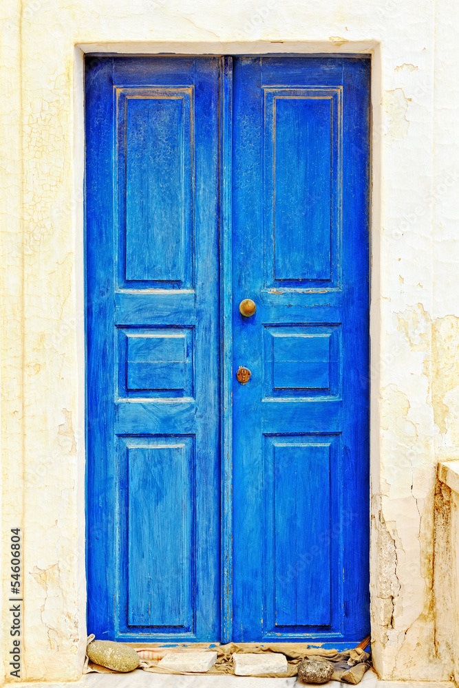 Blue traditional door in Pyrgos