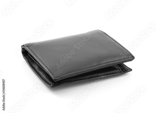 Black leather wallet on white background